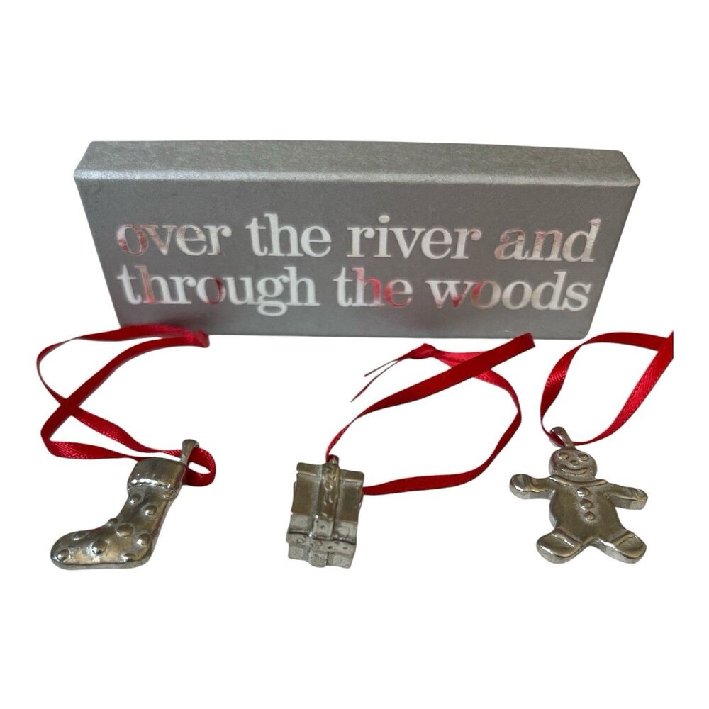 Vilmain Pewter Ornaments Handmade Over the River Gingerbread Present Stocking 1"